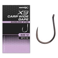 Matrix X9 Carp Wide Gape Barbless Eyed Hooks
